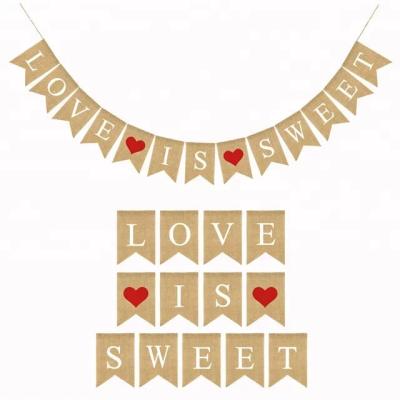 China Valentine Love Heart Vintage Burlap Pennant Burlap Bunting Hessian Cheesecloth Party Decoration Wedding Decoration for sale