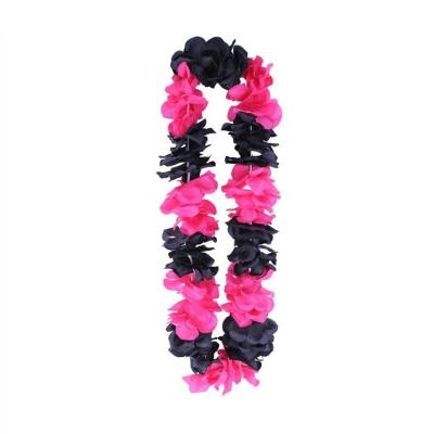 China Hot Pink and Black Hawaiian Polyester Flower Lei for sale