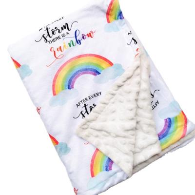 China Anti-pilling Custom Design Name Style Digital Printing Newborn Baby Blanket Minky Dot Blanket For Gift for sale