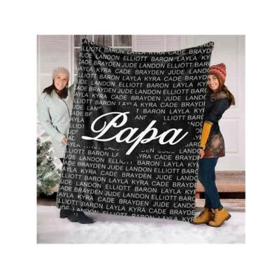 China Anti-pilling High Quality 3D Digital Copy Customized Black Flannel Fleece Blanket With Words To Mum Dad for sale