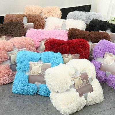 China Modern Thick Warm Comfortable Anti-pilling Winter Blankets 100% Polyester PV Plush Fleece Long Pile Solid Color Blanket for sale