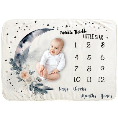 China NEW STYLE PORTABLE Newborn Photography Prop Cheap Fleece Monthly Milestone Baby Blanket Moon for sale