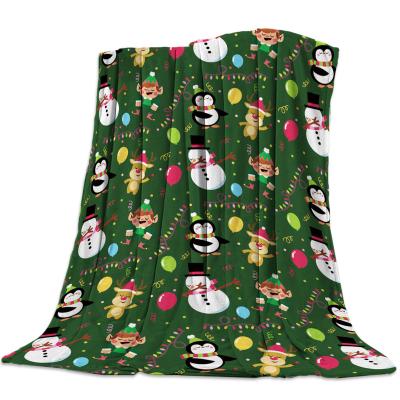 China PORTABLE 100% Polyester Microfiber Christmas Custom Plush Snowman Elks Green Kids Blanket for sale