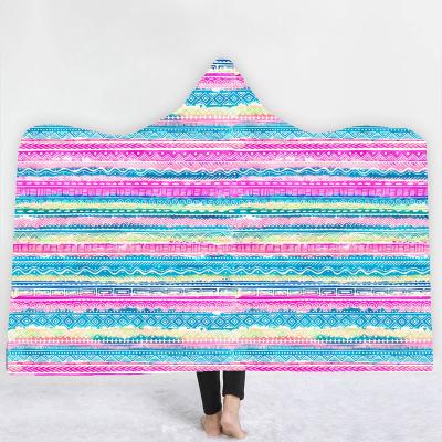 China Modern Style Art Decor Fleece Throw Blanket Floral Wearable Hooded Blanket Premium PORTABLE for sale