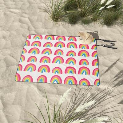 China Custom 100% Polyester Rainbow Picnic Waterproof Folding Outdoor Mat Covering Blanket Camping Beach Picnic Blanket for sale