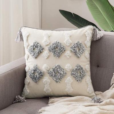 China Anti-Static Pillow Cover Woven Boho Tile Covers Decorative Cushion Cover Tassels Pillowcase Canvas Collection for sale