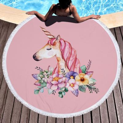 China QUICK DRY round microfiber beach towel with tassels, can be printed with LOGO as a picnic mat for sale