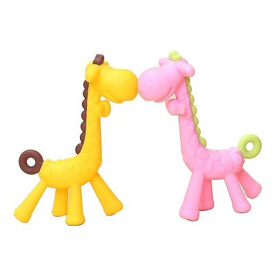 China Toy China Soft High Quality Lovely 3D Molar Teeth Stick Yellow Giraffe Shape Baby Food Grade Silicone Soft Baby Teethers for sale