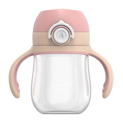 China 240ML Edible Grade Tritan Baby Drinks Cup Handle Straw Bottle Kids Children Drinking BPA Free Water Bottle BPA Free for sale