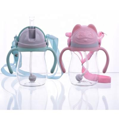 China BPA Free Cute Baby Bottle Cup Infant Newborn Kids Learn Handle Bottle Feeding Drinking Kids Straw Juice Water Bottles for sale