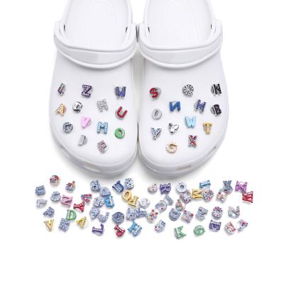 China Clog Charms Metal Rhinestone Good Quality Colorful Letters Matched Shoes 26 Pcs Sets Wholesale Shoe Decoration Shoe Charms for sale