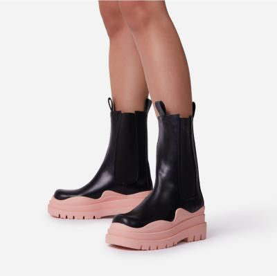 China 2021 Fashion Waterproof Solid Soled Thick Waterproof Leather Chelsea Boots Woman Chelsea Boot for sale