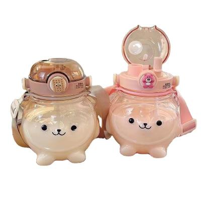 China Small Dundun Bear Water Cup Summer Beauty Portable Cup Sustainable Cute Female High Straw Large Belly Cup for sale