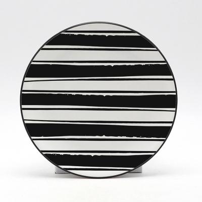 China Simple Design Disposable Ceramic Black And White Stripe 9 Inch Round Dishes And Dishes Wholesale for sale