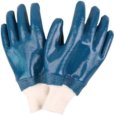 China Hands protection for working knitted blue cuff cotton interlock nitrile work gloves for oil job working glove for sale