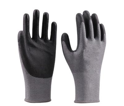 China Construction Wear Resistant Black Nylon Polyester Coated Protect Hand PU Gloves for sale