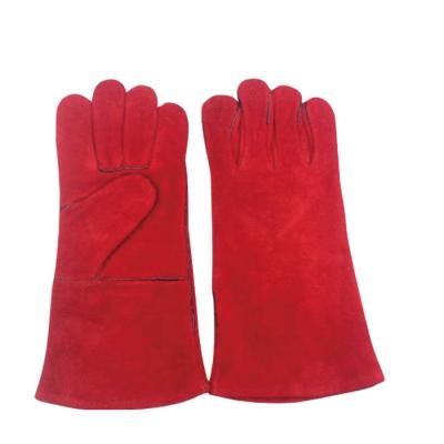 China Hands protection for working 14 or 16 inch custom logo red cow split safety leather cheap softtextile welding gloves for welders for sale