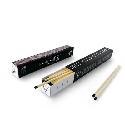 China Embossed+hot Foil Gold Matchbox Luxury Black Black Long Stick Matches For Fireplace for sale