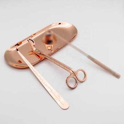 China Universal Rose Gold Candle Accessory Wick Cut Trimmer Sniffer Dipper Gift Set With Candle Tray Candle Care Kit for sale