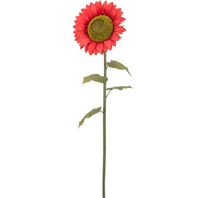 China HongHua silk high quality autumn long stem large one head of various designs 15 inch tall artificial decorative sunflower for sale