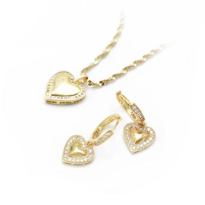 China Trendy Fashion Heart Jewelry Sets Gold Plated Zircon Gift Earring And Necklace Jewelry Sets for sale