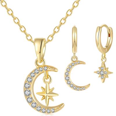 China TRENDY Romantic Inlaid Gemstones Zircon Gold Star and Moon Necklace For Women for sale