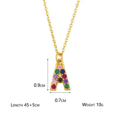 China 2022 Vintage Multicolor Letter Shape 18k Gold Plating Zircon Brass Micro-inlaid Pendant Necklace for Women and Girls for sale