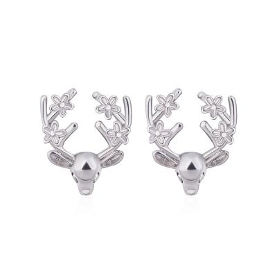 China 2022 Trendy Products Christmas Elk Flower Stud Plating Silver Plating Brass Earrings For Women And Girls for sale