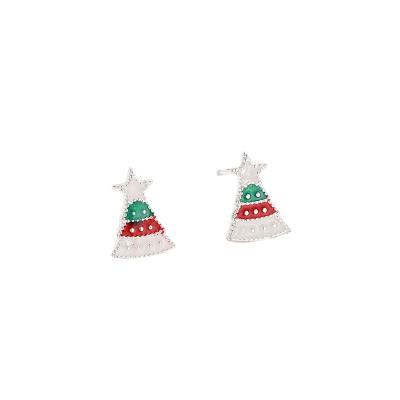 China 2022 Trendy Trendy Cute Products Silver Plating Epoxy Brass Christmas Tree Shape Stud Earrings For Women And Girls for sale