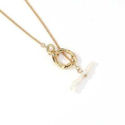 China TRENDY Personalized Women Toggle Clasp Choker Necklace Rectangle Pearl Gold Plated Necklace for sale