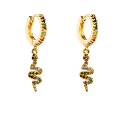 China 2022 TRENDY Gold Plated Women's Fashion Rainbow Zirconia Jewelry Dangle Snake Charm Long Circle Earring for sale