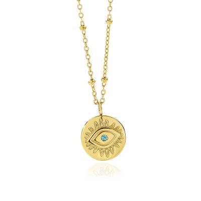 China 2022 Popular Tasty Blue Eyes Jewelry TRENDY Pendant Gold Plated Evil Eyes Brass Necklace For Woman for sale