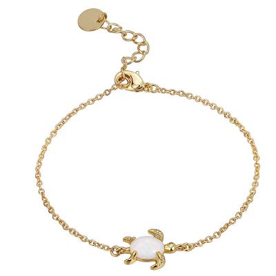 China FASHIONABLE Entry Design 18k Gold Plating Luxury Opal Turtle Shape Link Chain Brass Inlaid Bracelet for Women and Girls for sale