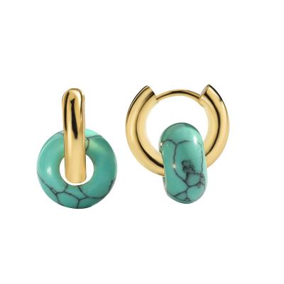 China Retro Simple Design 18k Gold Plating Turquoise TRENDY Brass Hoops Cross Circle Huggie Earrings For Women And Girls for sale