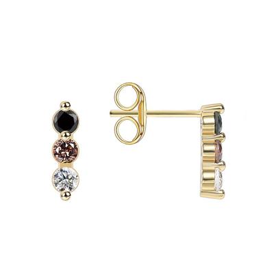 China Simple Design 18k Gold Plating TRENDY Earrings Three Brass Inlaid Brown Color Zircon Stud Black White Black White Earrings For Women And Girls for sale