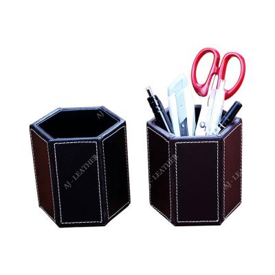 China Büro-Briefpapier-Halter Pen Stand PU-Leder-9cm zu verkaufen