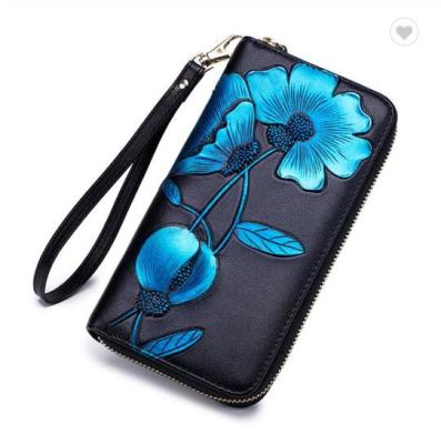 China Leather  Flower Pattern 10.5cm Personalized Zipper Wallet for sale