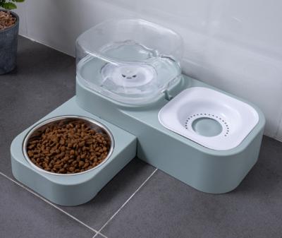 China Pet Feeder Double Bowl Two-in-One Square Drinking Water Automatic Feeder Drinking Dog Rice Bowl Cat Bowl for sale