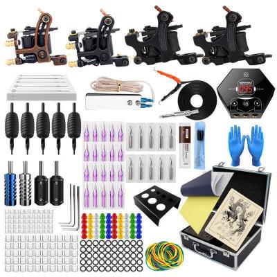 China Tattoo Kit Set Complete Equipment 4 Machines Tattoo Machine Disposable Needle Power Hook Machine for sale