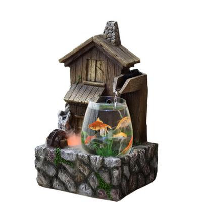 China Creative living room creative pastoral resin aquarium small house mini water wheel Europe desktop water desktop decoration for sale