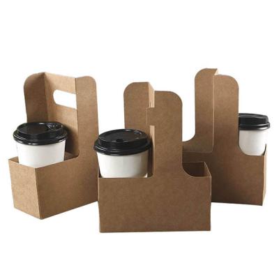 China Eco - Friendly Food Kraft Paper Two Cup Carrier With Handle Coated Paper Biodegradable Paper Carrier for sale