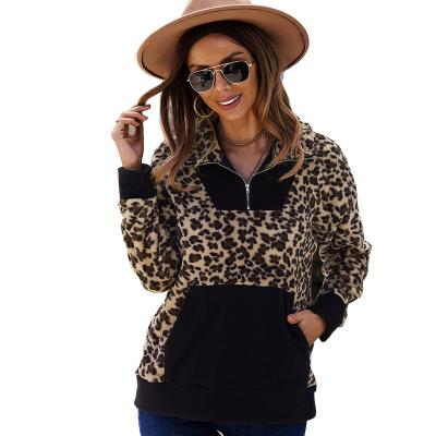 China Waterproof Women Shear Leopard Criss-Cross Coat Long Sleeve Jackets 2021 Winter Lapel Button Outerwear for sale