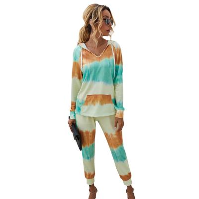 China Newly arrived QUICK DRY colorful spring and summer clothing home leisure hooded tie dyed women's suit for sale