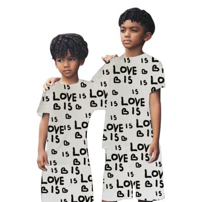 China Casual Fashion Letter All Over Print Boys T-shirt And Shorts Set Kid Two Piece Clothes for sale