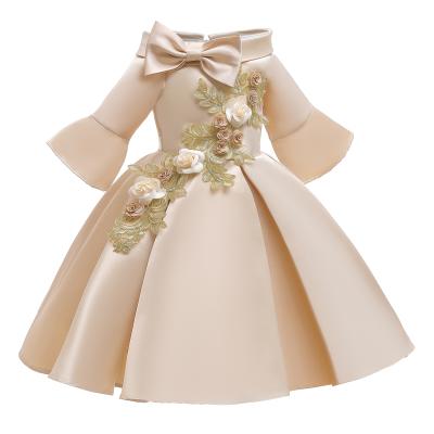 China One-Shoulder Kids Party Birthday Wedding Lovely Dress Bell Sleeve Embroidered Print Off Shoulder Princess Dress For Girl Baby Dresses for sale