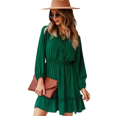 China 2021 New Arrival Strapped Waist Dress Anti-Static Autumn Long Sleeve Solid A Line Skirt for sale