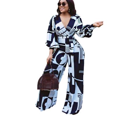 China Viable Popular Autumn High Waisted African Print Wide Leg Casual Straight Leg Tie Leg Overalls for sale