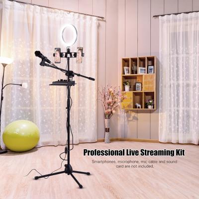 China For YouTube Live Makeup Photography Visual 20cm/8inch LED Ring Light Kit with Metal Tripod Stand for Live Video Smartphone Live Streaming Singing Photography Online Lamp for sale