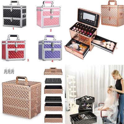 China Workable Case Organizer Nail Polish Display Case Manicure Nail Care Accessories 3 In 1 Train Box With Lock Drawer Mirror for sale