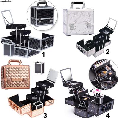 China Viable Makeup Box Cosmetics Case Jewelry Organizer Vanity Make Up Storage Mirror Brush Holder Key Lock Boxes for sale